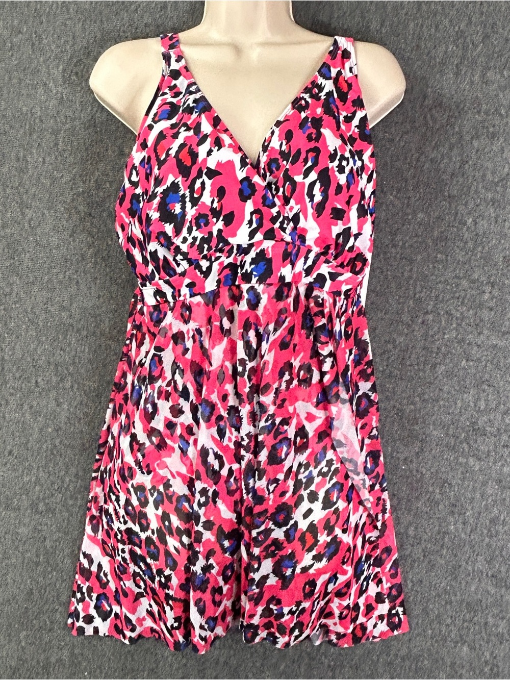 BloomChic Swimdress Womens 14-16 Pink Leopard Mesh Overlay V-Neck Plus Swimsuit